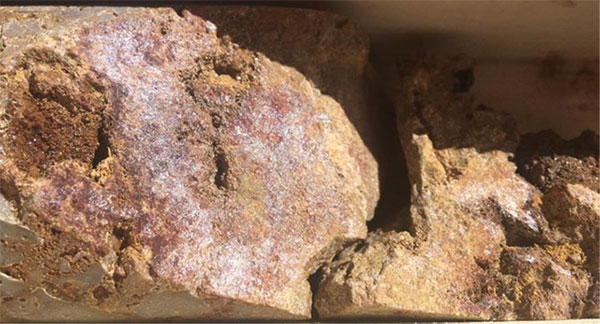 Photographs of Native Silver Associated With Vuggy Silica in Hole DD 20-027 At 145 Meters