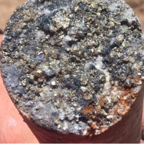 PYRITE-CHALCOPYRITE WITH SOOTY CHALCOCITE REPLACEMENT IN HOLE DDH 22-002