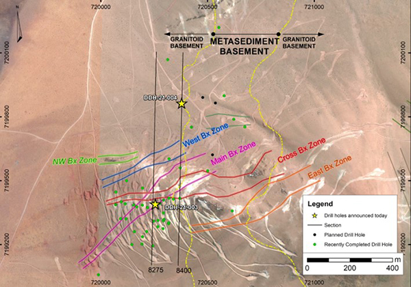 Figura 1 - Mapa de ubicación de los orificios de perforación y orificios de perforación propuestos en la zona de Oculto