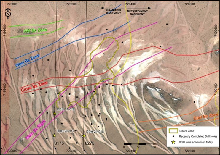 Mapa de ubicación de perforaciones y perforaciones propuestas en la zona Oculto